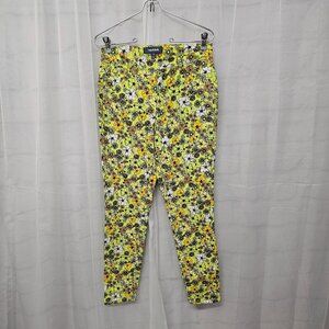 Modcloth Green Orange Floral Straight Leg Jeans Groovy Retro 6